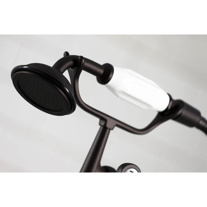 Kingston Heirloom CC409T5 - Vintage Three-Handle 2-Hole Deck-Mount Clawfoot Tub Faucet with Hand Shower, Oil Rubbed Bronze