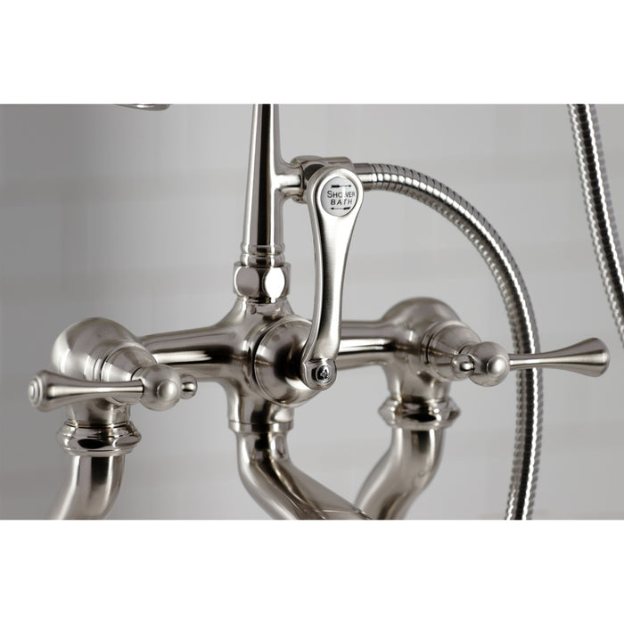 CC409T8BL Three-Handle 2-Hole Deck Mount Clawfoot Tub Faucet with Hand Shower, Brushed Nickel