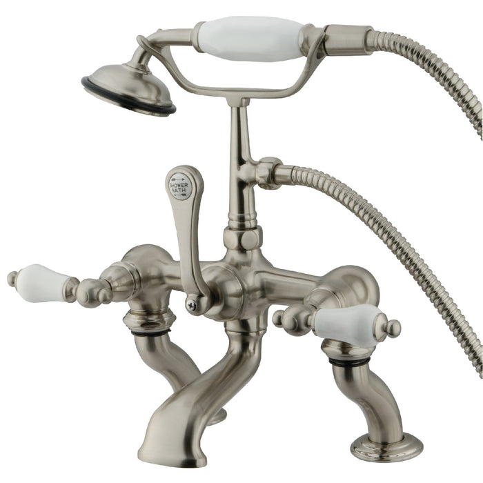 Vintage CC411T8 Three-Handle 2-Hole Deck Mount Clawfoot Tub Faucet with Hand Shower, Brushed Nickel