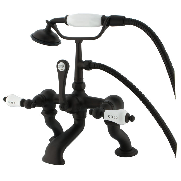 Kingston Heirloom CC413T5 - Vintage Three-Handle 2-Hole Deck-Mount Clawfoot Tub Faucet with Hand Shower, Oil Rubbed Bronze