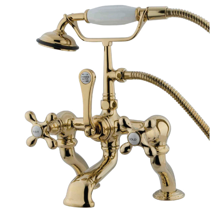 Vintage CC415T2 Three-Handle 2-Hole Deck Mount Clawfoot Tub Faucet with Hand Shower, Polished Brass