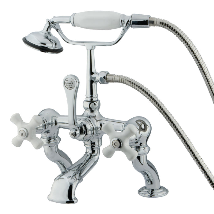 Vintage CC418T1 Three-Handle 2-Hole Deck Mount Clawfoot Tub Faucet with Hand Shower, Polished Chrome