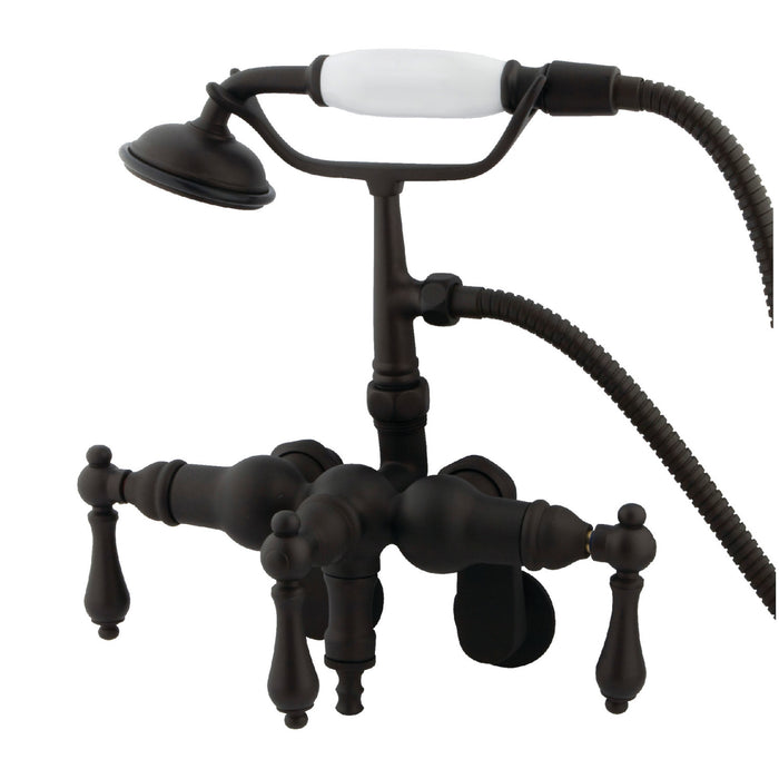 Kingston Heirloom CC419T5 - Vintage Three-Handle 2-Hole Tub Wall Mount Clawfoot Tub Faucet with Hand Shower, Oil Rubbed Bronze