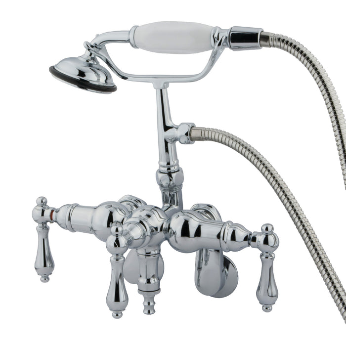 Kingston Heirloom CC420T1 - Vintage Three-Handle 2-Hole Tub Wall Mount Clawfoot Tub Faucet with Hand Shower, Polished Chrome