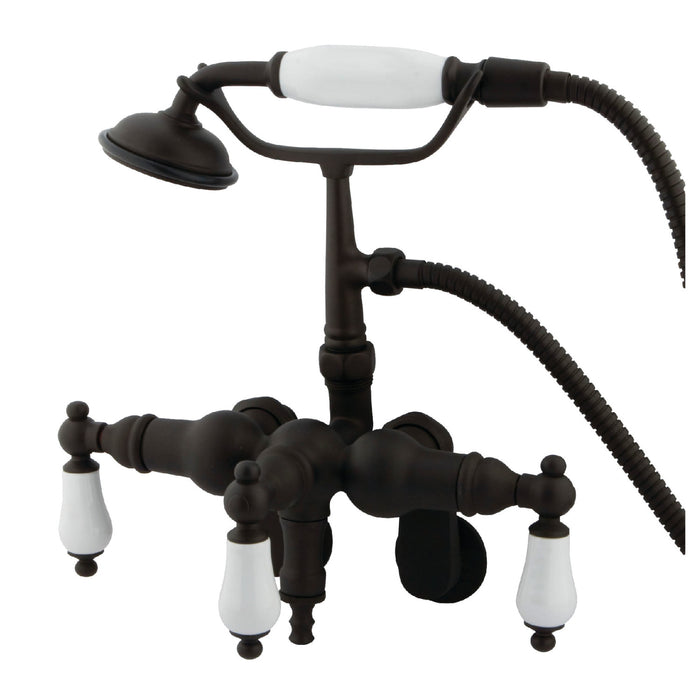 Kingston Heirloom CC421T5 - Vintage Three-Handle 2-Hole Tub Wall Mount Clawfoot Tub Faucet with Hand Shower, Oil Rubbed Bronze