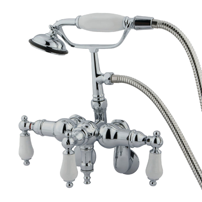Kingston Heirloom CC422T1 - Vintage Three-Handle 2-Hole Tub Wall Mount Clawfoot Tub Faucet with Hand Shower, Polished Chrome