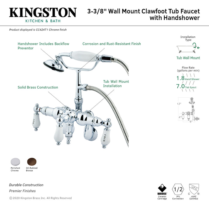 Vintage CC423T5 Three-Handle 2-Hole Tub Wall Mount Clawfoot Tub Faucet with Hand Shower, Oil Rubbed Bronze