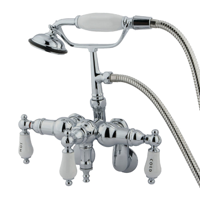 Kingston Heirloom CC424T1 - Vintage Three-Handle 2-Hole Tub Wall Mount Clawfoot Tub Faucet with Hand Shower, Polished Chrome