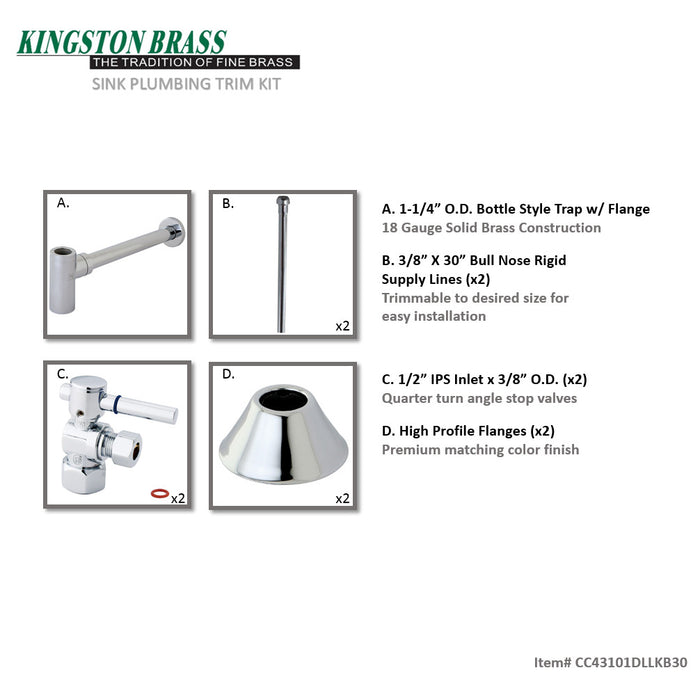 Trimscape CC43101DLLKB30 Modern Plumbing Sink Trim Kit with Bottle Trap, Polished Chrome