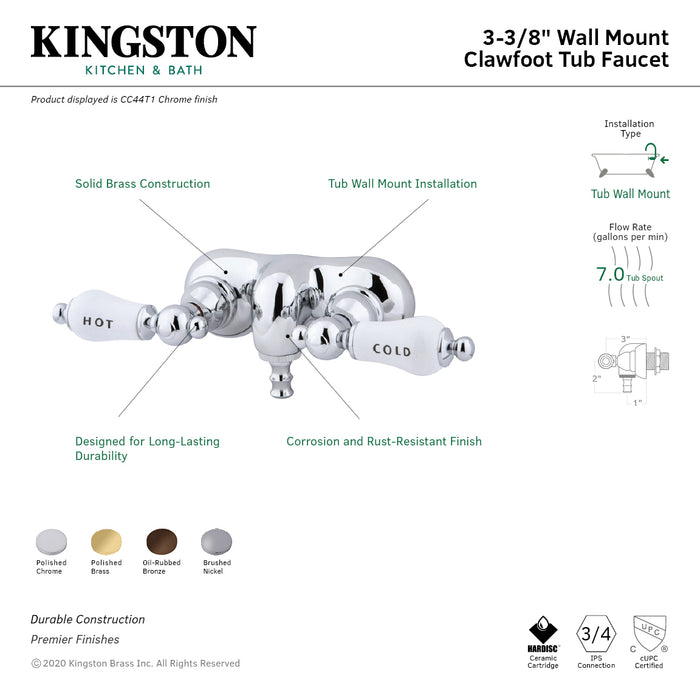 Kingston Heirloom CC43T2 - Vintage Two-Handle 2-Hole Tub Wall Mount Clawfoot Tub Faucet, Polished Brass