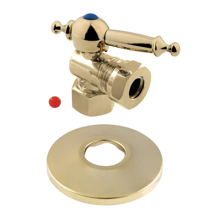 CC44102TLK 1/2-Inch FIP x 1/2 or 7/16-Inch Slip Joint Quarter-Turn Angle Stop Valve with Flange, Polished Brass