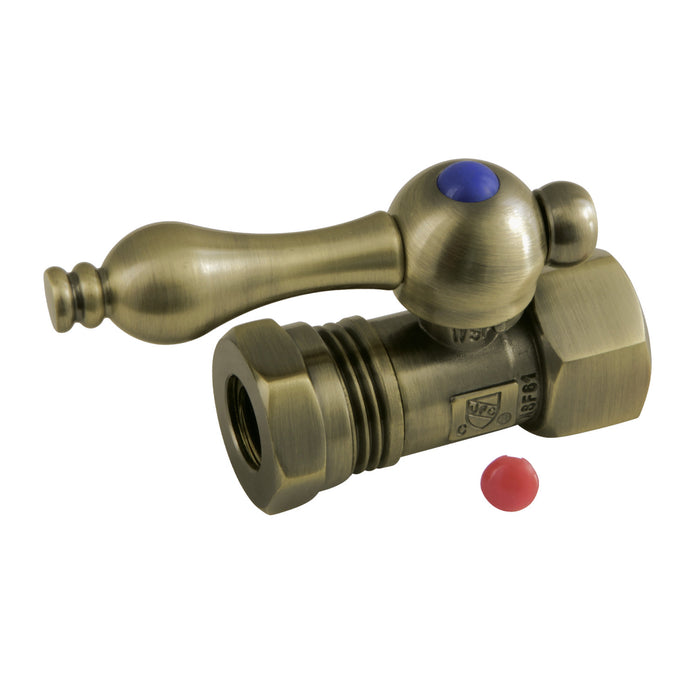 Kingston Heirloom CC44153 - Vintage 1/2-Inch FIP x 1/2-Inch or 7/16-Inch Slip Joint Quarter-Turn Straight Shut-Off Valve, Antique Brass