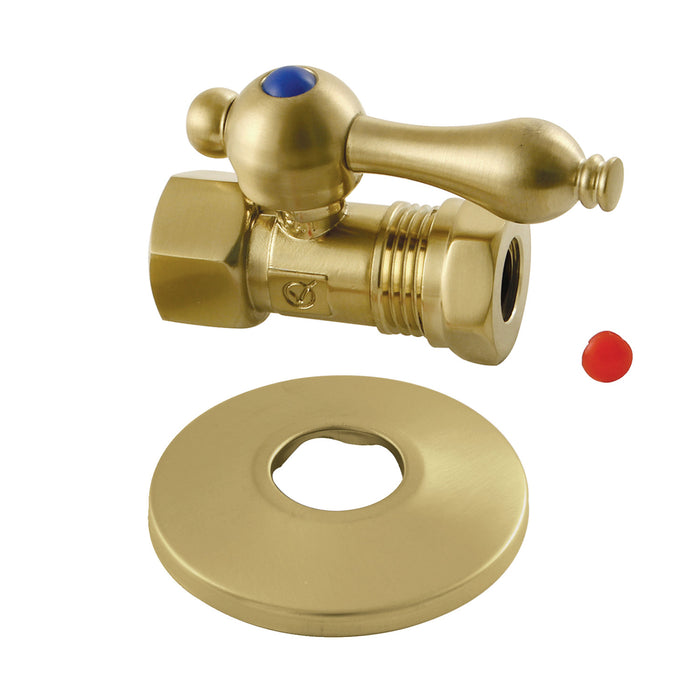 Vintage CC44157K 1/2-Inch FIP x 1/2 or 7/16-Inch Slip Joint Quarter-Turn Straight Stop Valve with Flange, Brushed Brass