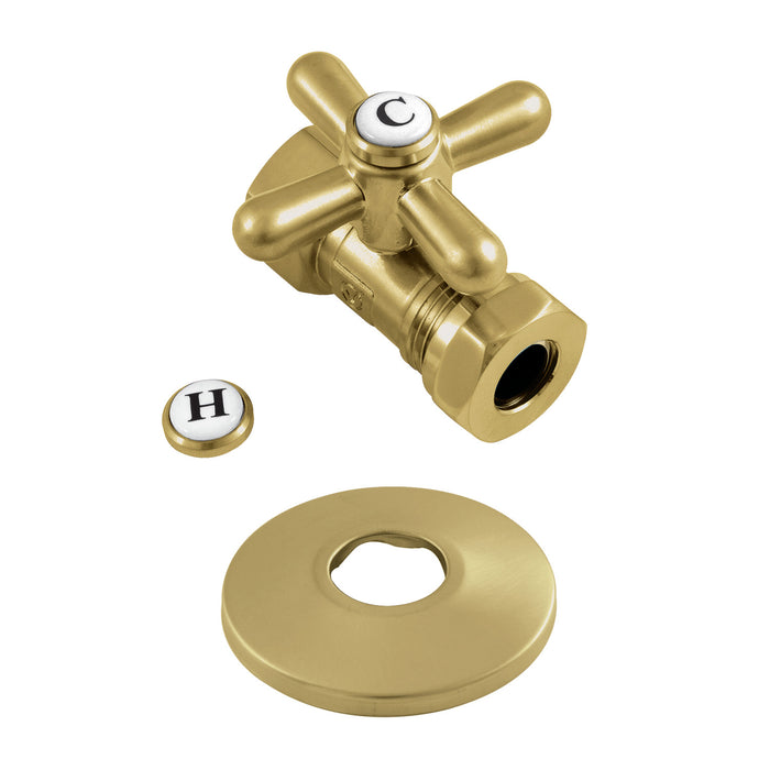 Vintage CC44157XK 1/2-Inch FIP x 1/2 or 7/16-Inch Slip Joint Quarter-Turn Straight Stop Valve with Flange, Brushed Brass