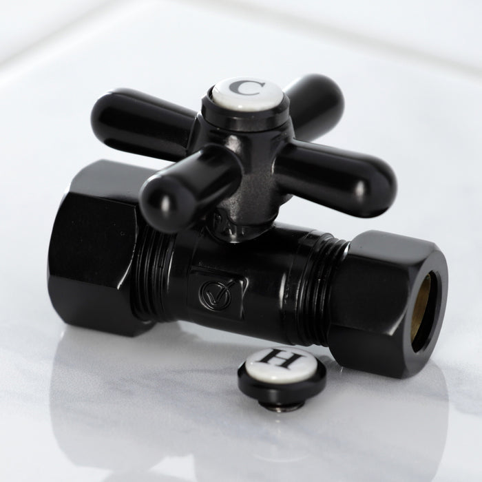 Kingston Heirloom CC44450X - Vintage 5/8-Inch O.D. Comp x 1/2-Inch O.D. Comp Quarter-Turn Straight Shut-Off Valve, Matte Black