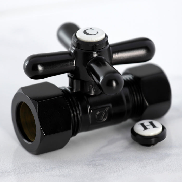 Kingston Heirloom CC44450X - Vintage 5/8-Inch O.D. Comp x 1/2-Inch O.D. Comp Quarter-Turn Straight Shut-Off Valve, Matte Black