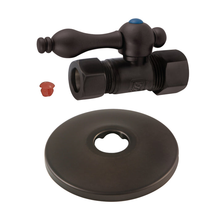 CC44455K 5/8-Inch OD Comp x 1/2-Inch OD Comp Quarter-Turn Straight Stop Valve with Flange, Oil Rubbed Bronze