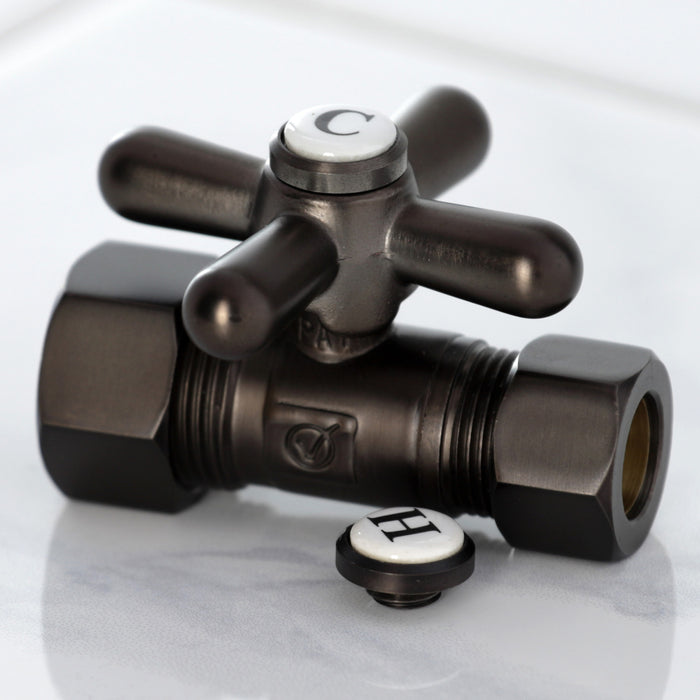 Kingston Heirloom CC44455X - Vintage 5/8-Inch O.D. Comp x 1/2-Inch O.D. Comp Quarter-Turn Straight Shut-Off Valve, Oil Rubbed Bronze