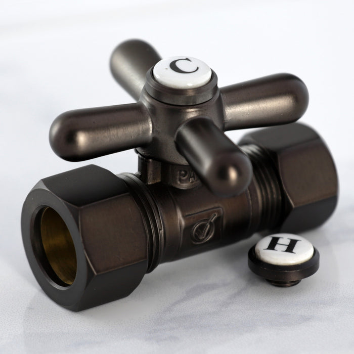 Kingston Heirloom CC44455X - Vintage 5/8-Inch O.D. Comp x 1/2-Inch O.D. Comp Quarter-Turn Straight Shut-Off Valve, Oil Rubbed Bronze