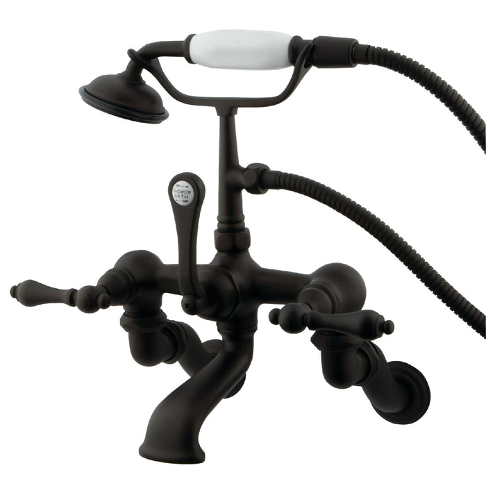 Kingston Heirloom CC457T5 - Vintage Three-Handle 2-Hole Tub Wall Mount Clawfoot Tub Faucet with Hand Shower, Oil Rubbed Bronze