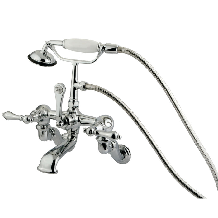 Kingston Heirloom CC458T1 - Vintage Three-Handle 2-Hole Tub Wall Mount Clawfoot Tub Faucet with Hand Shower, Polished Chrome