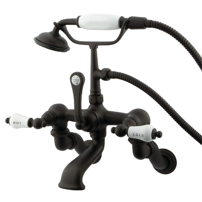 Kingston Heirloom CC461T5 - Vintage Three-Handle 2-Hole Tub Wall Mount Clawfoot Tub Faucet with Hand Shower, Oil Rubbed Bronze
