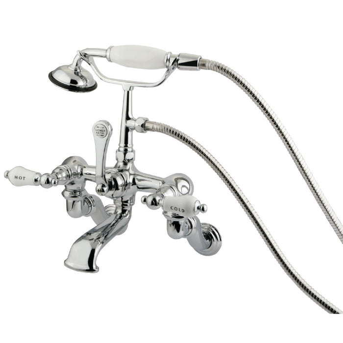 Kingston Heirloom CC462T1 - Vintage Three-Handle 2-Hole Tub Wall Mount Clawfoot Tub Faucet with Hand Shower, Polished Chrome
