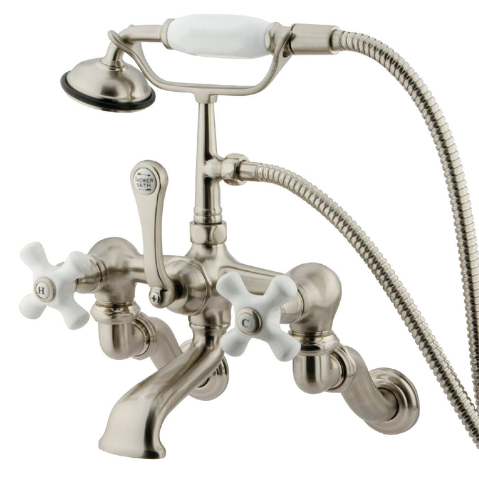 Vintage CC465T8 Three-Handle 2-Hole Tub Wall Mount Clawfoot Tub Faucet with Hand Shower, Brushed Nickel