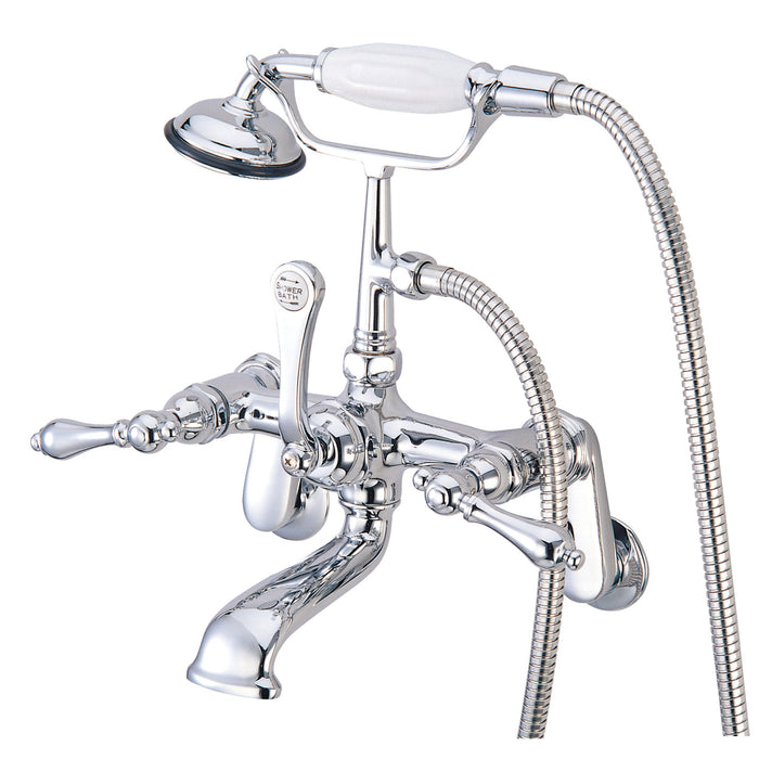 Kingston Heirloom CC52T1 - Vintage Three-Handle 2-Hole Tub Wall Mount Clawfoot Tub Faucet with Hand Shower, Polished Chrome