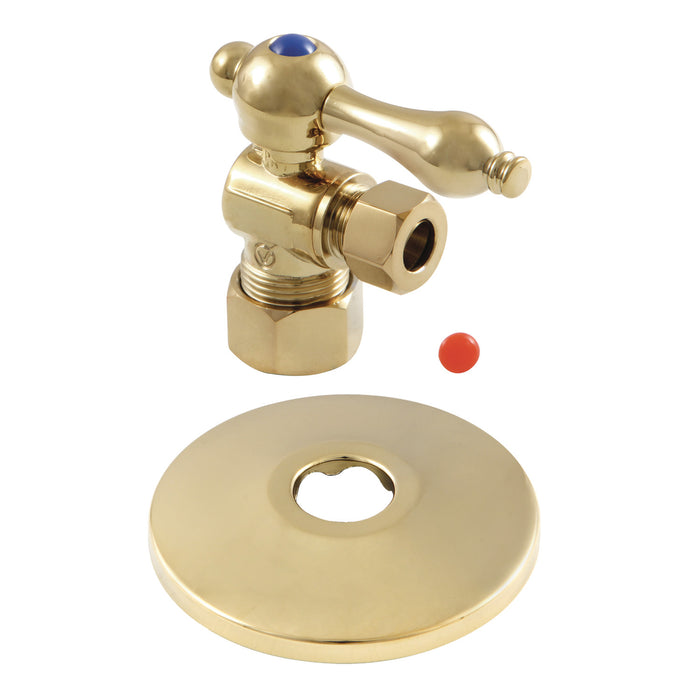 Kingston Heirloom CC53302K - Vintage 5/8-Inch O.D. Comp x 3/8-Inch O.D. Comp Quarter-Turn Angle Shut-Off Valve with Flange, Polished Brass