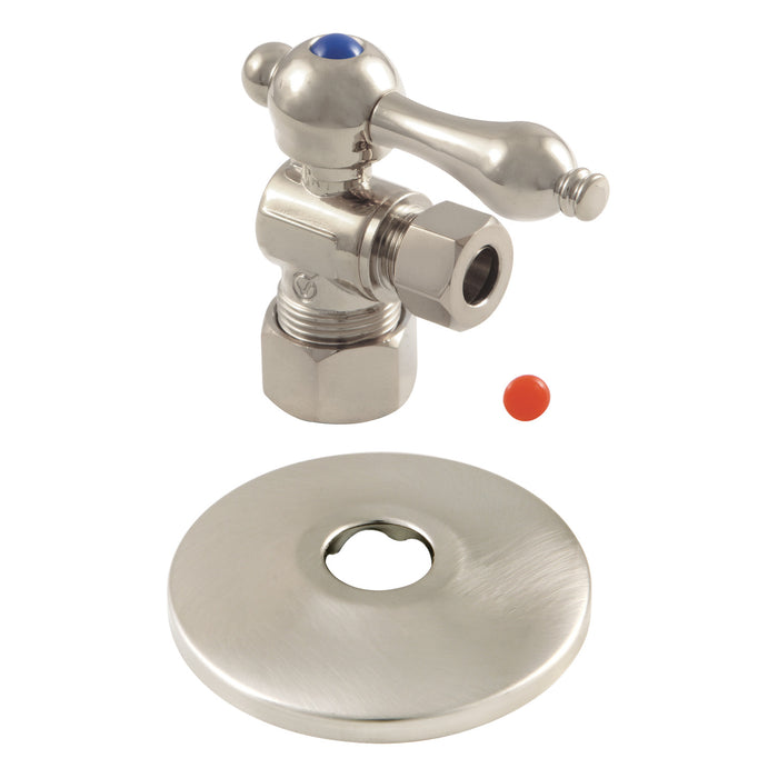 Kingston Heirloom CC53308K - Vintage 5/8-Inch O.D. Comp x 3/8-Inch O.D. Comp Quarter-Turn Angle Shut-Off Valve with Flange, Brushed Nickel