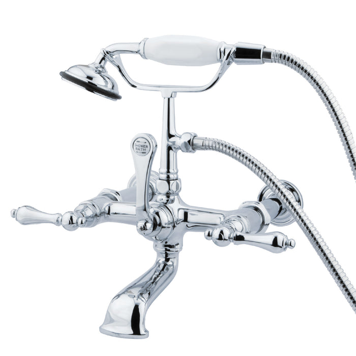 Kingston Heirloom CC542T1 - Vintage Three-Handle 2-Hole Tub Wall Mount Clawfoot Tub Faucet with Hand Shower, Polished Chrome