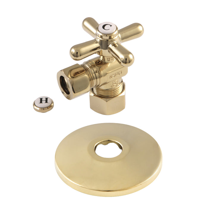 Kingston Heirloom CC54402XK5/8-Inch O.D. Comp x 1/2-Inch O.D. Comp Quarter-Turn Angle Shut-Off Valve with Flange, Polished Brass