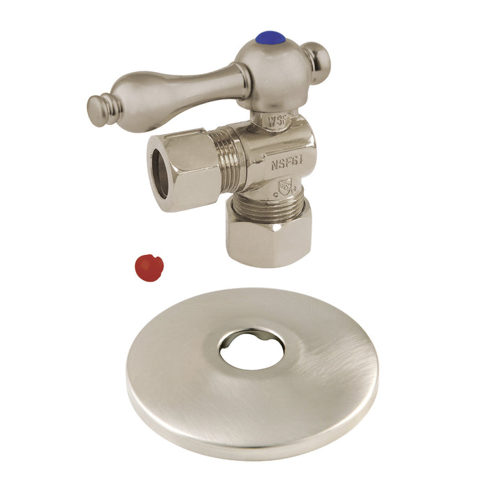 CC54408K 5/8-Inch OD Comp x 1/2-Inch OD Comp Quarter-Turn Angle Stop Valve with Flange, Brushed Nickel