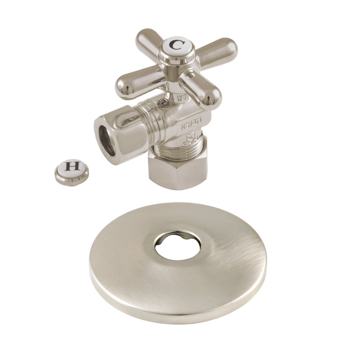 CC54408XK 5/8-Inch OD Comp x 1/2-Inch OD Comp Quarter-Turn Angle Stop Valve with Flange, Brushed Nickel