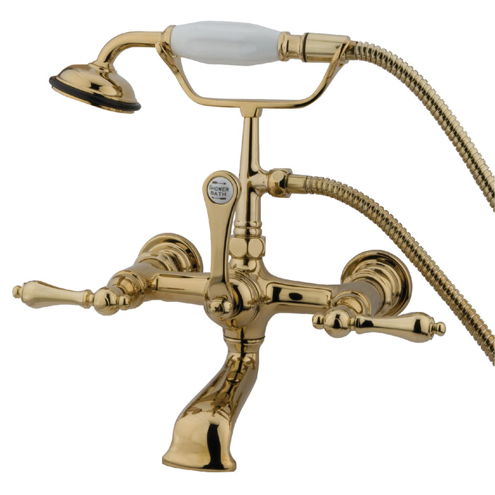 Kingston Heirloom CC551T2 - Vintage Three-Handle 2-Hole Tub Wall Mount Clawfoot Tub Faucet with Hand Shower, Polished Brass
