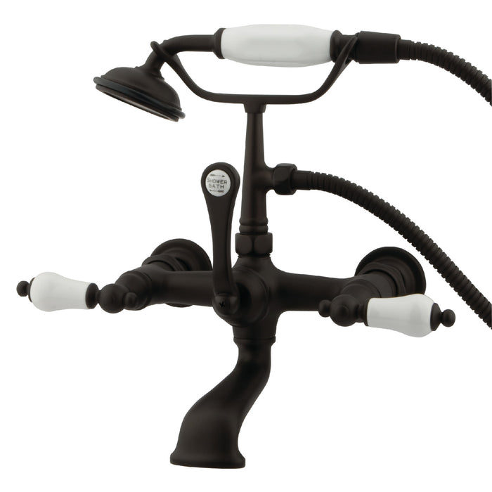 Kingston Heirloom CC553T5 - Vintage Three-Handle 2-Hole Tub Wall Mount Clawfoot Tub Faucet with Hand Shower, Oil Rubbed Bronze