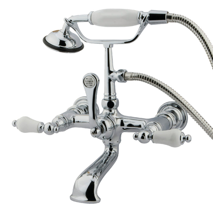 Kingston Heirloom CC554T1 - Vintage Three-Handle 2-Hole Tub Wall Mount Clawfoot Tub Faucet with Hand Shower, Polished Chrome