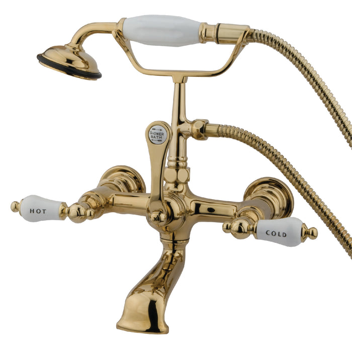 Vintage CC555T2 Three-Handle 2-Hole Tub Wall Mount Clawfoot Tub Faucet with Hand Shower, Polished Brass