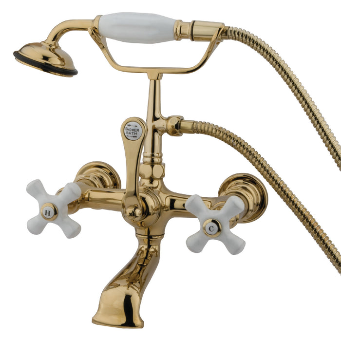 Vintage CC559T2 Three-Handle 2-Hole Tub Wall Mount Clawfoot Tub Faucet with Hand Shower, Polished Brass
