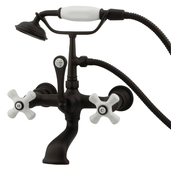 Kingston Heirloom CC559T5 - Vintage Three-Handle 2-Hole Tub Wall Mount Clawfoot Tub Faucet with Hand Shower, Oil Rubbed Bronze