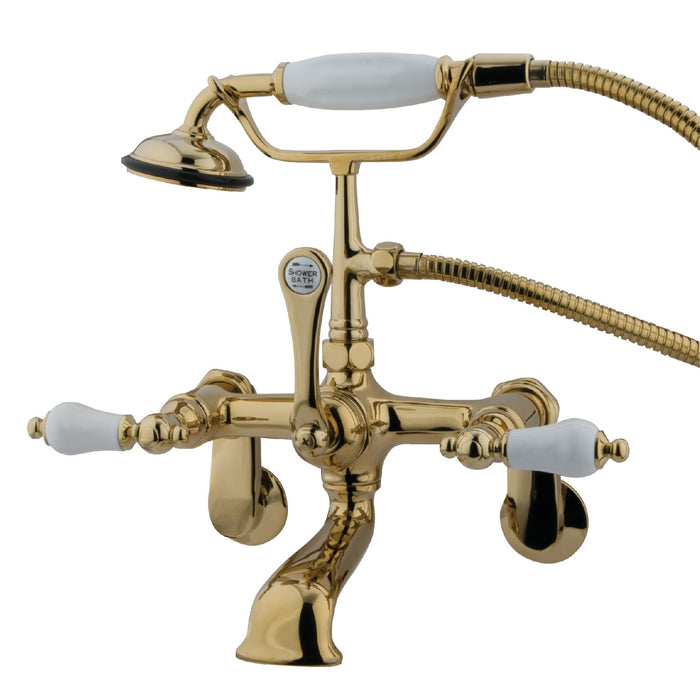 Kingston Heirloom CC55T2 - Vintage Three-Handle 2-Hole Tub Wall Mount Clawfoot Tub Faucet with Hand Shower, Polished Brass