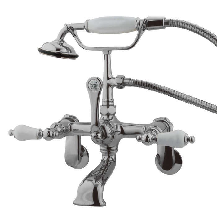 Kingston Heirloom CC56T1 - Vintage Three-Handle 2-Hole Tub Wall Mount Clawfoot Tub Faucet with Hand Shower, Polished Chrome
