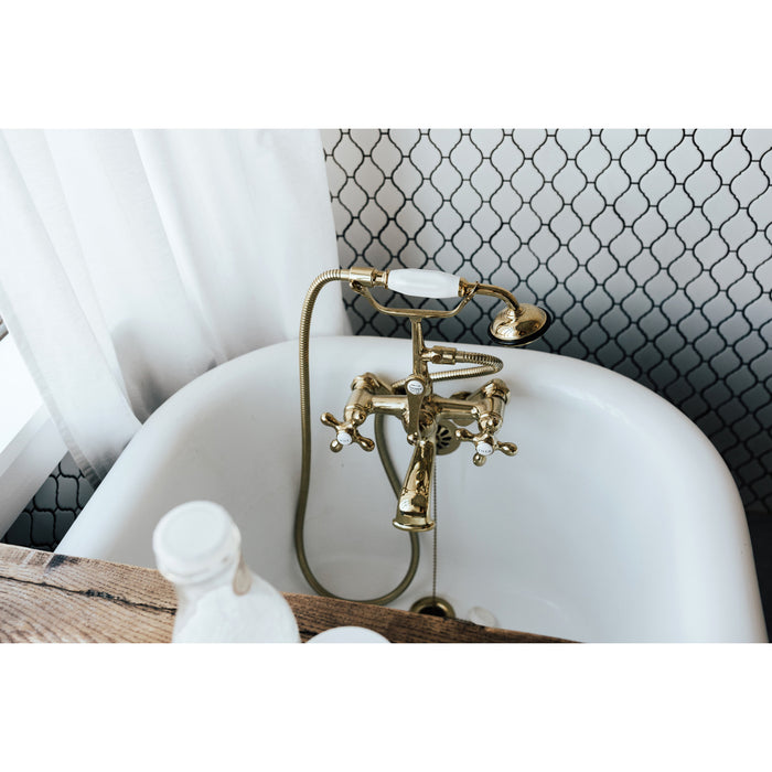 Vintage CC57T2 Three-Handle 2-Hole Tub Wall Mount Clawfoot Tub Faucet with Hand Shower, Polished Brass