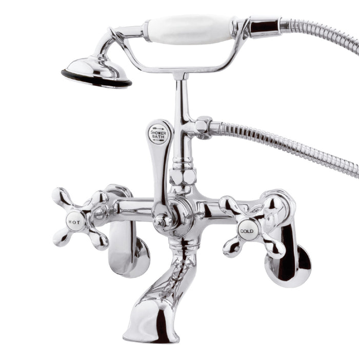 Vintage CC58T1 Three-Handle 2-Hole Tub Wall Mount Clawfoot Tub Faucet with Hand Shower, Polished Chrome