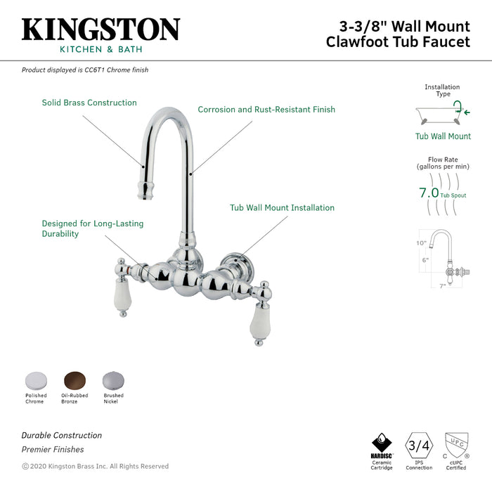 Vintage CC5T8 Two-Handle 2-Hole Tub Wall Mount Clawfoot Tub Faucet, Brushed Nickel