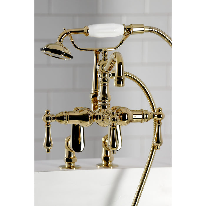 Vintage CC6013T2 Three-Handle 2-Hole Deck Mount Clawfoot Tub Faucet with Hand Shower, Polished Brass