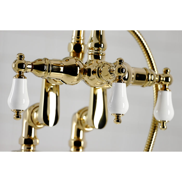 Kingston Heirloom CC6015T2 - Vintage Three-Handle 2-Hole Deck-Mount Clawfoot Tub Faucet with Hand Shower, Polished Brass