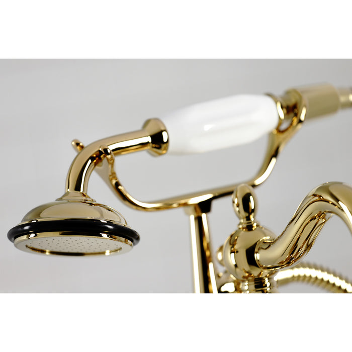 Kingston Heirloom CC6015T2 - Vintage Three-Handle 2-Hole Deck-Mount Clawfoot Tub Faucet with Hand Shower, Polished Brass
