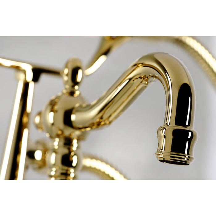 Kingston Heirloom CC6015T2 - Vintage Three-Handle 2-Hole Deck-Mount Clawfoot Tub Faucet with Hand Shower, Polished Brass